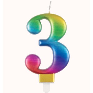 Rainbow Metallic Number 3 Birthday Candle  | Cakes & Bakes | Cake Delivery