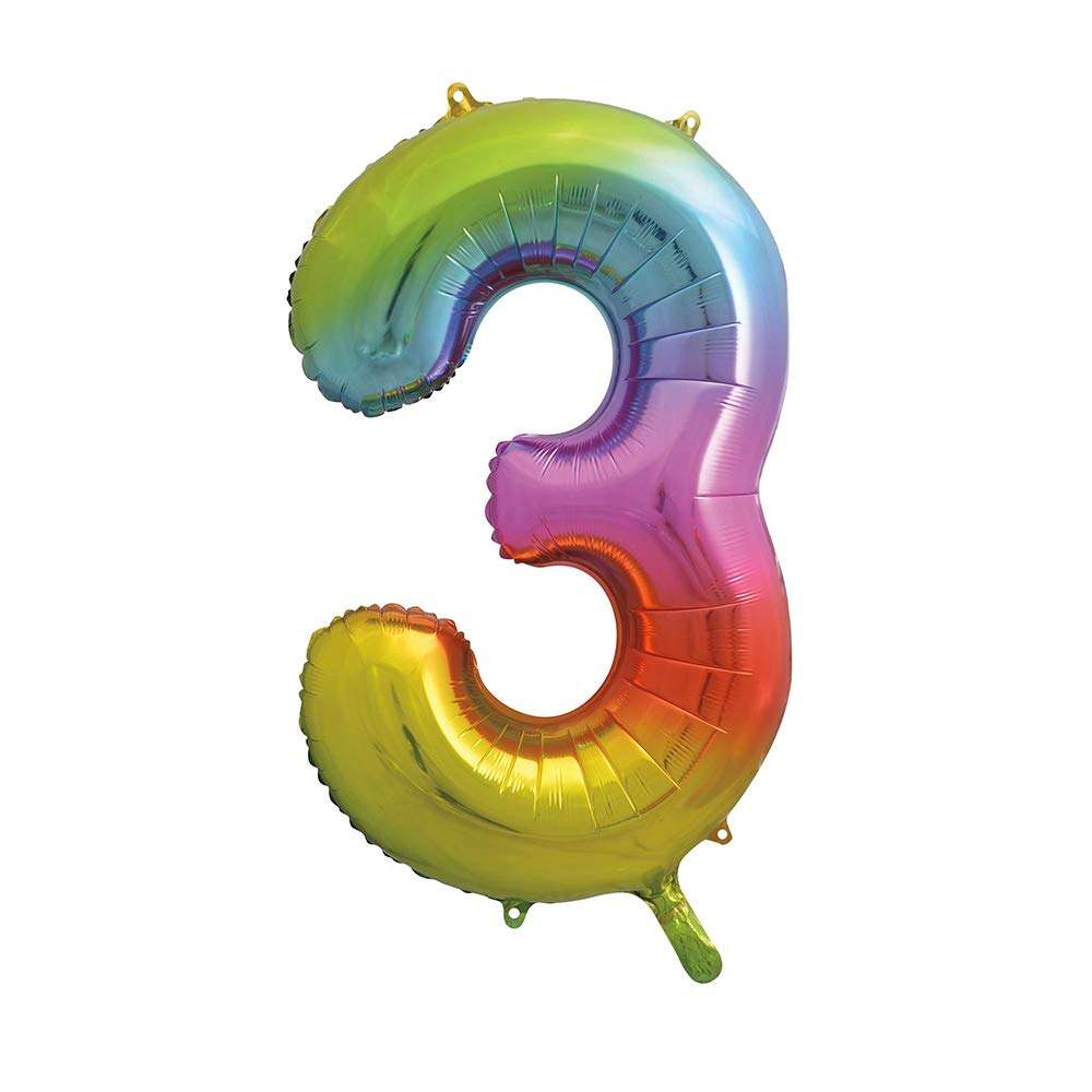 Rainbow Number 3 Foil Balloon - 34" Inflated  | Cakes & Bakes | Cake Delivery